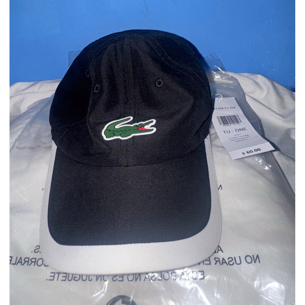 Lacoste Sport Black White Crocodile Logo Baseball Cap Hat Mens One Size RK5398